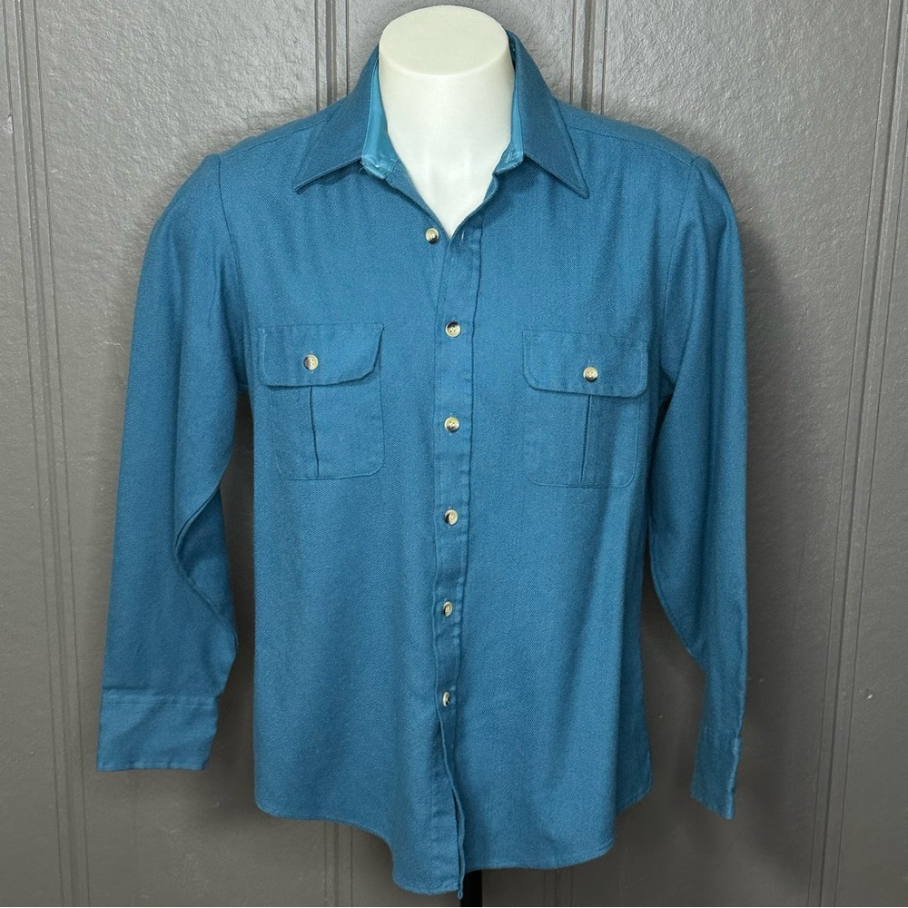 Vintage 80s Sears SportsWear Perma-Prest Blue Shirt